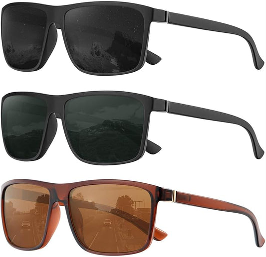 KALIYADI Polarized Sunglasses for Men and Women, Mens Sun Glasses with UV Protection for Driving Fishing Golf (3 Packs)