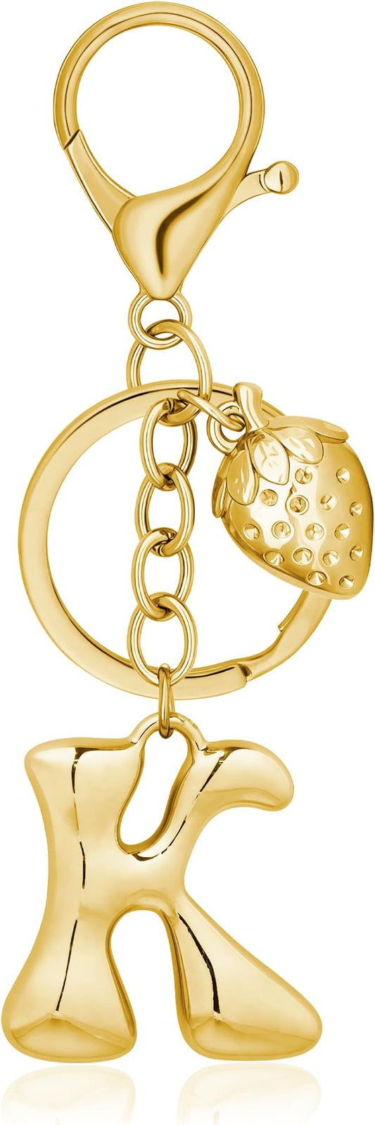 Gold Bubble Heart, Cherry, Bow & More Designs Letter Initial Keychain Bag Charms – Cute Purse Charms for Handbags