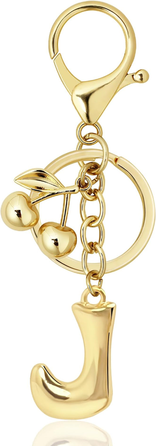 Gold Bubble Heart, Cherry, Bow & More Designs Letter Initial Keychain Bag Charms – Cute Purse Charms for Handbags