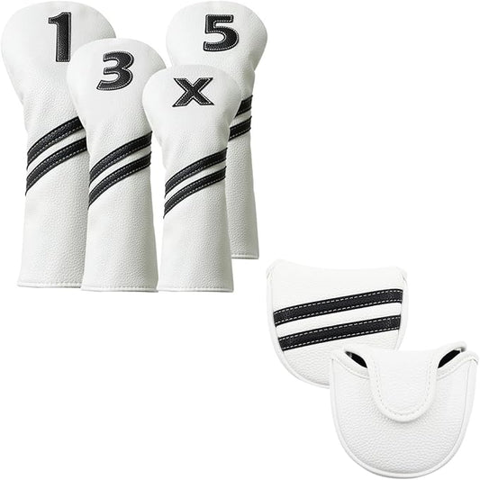 5Pcs Golf Head Covers Set for Driver, Fairway, Hybrid & Mallet Putter Cover with Magnetic Closure