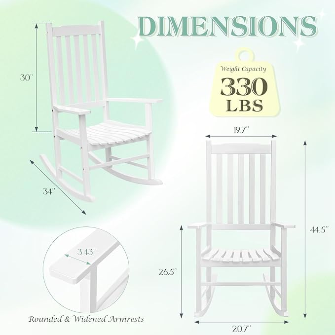 Flamaker Acacia Wood Porch Rocking Chairs Set of 2 | White Rocking Chairs - Image 3