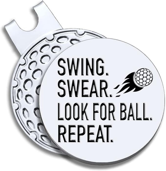 Swing Swear Look for Ball Repeat Golf Ball Marker with Magnetic Hat Clip, Funny Golf Accessories Gifts for Men Women, Golf Gifts for Men Woman, Birthday Gifts for Golf Fan, Golf Novelty Gift