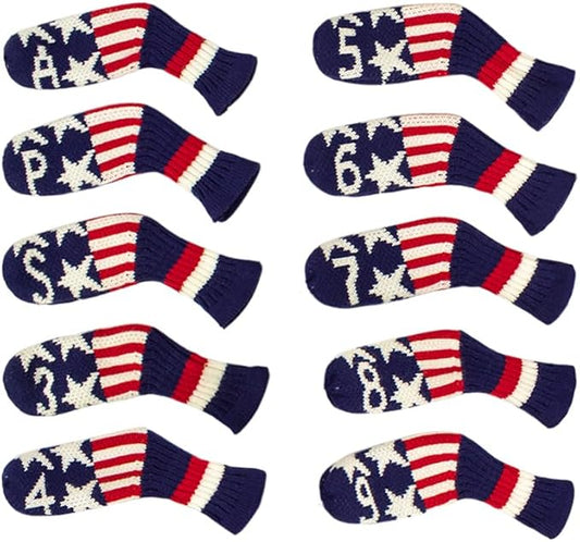Scott Edward 10 Pcs Golf Club Head Covers for Irons Cuteness Basically Socks Shape Washable Durable Golf Club Head Protector Double Sided Knit Suitable for Most Brands