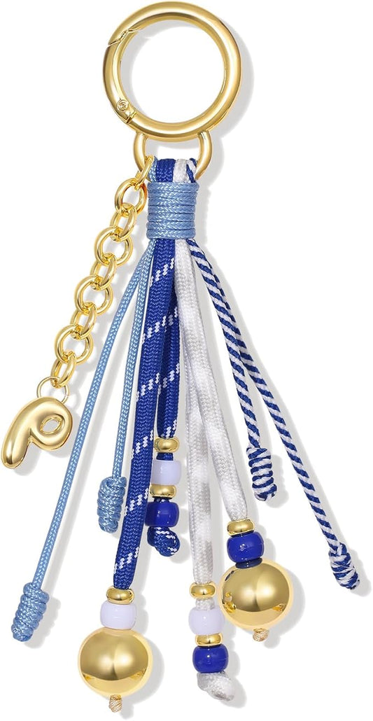 KissYan Christmas Initial Bag Charm for Women, Colorful Rope Purse Keychain With Puffy Letter, Handbag Charm for Backpack