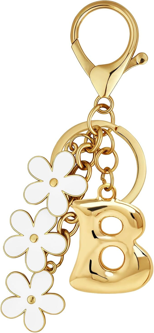 Gold Bubble Heart, Cherry, Bow & More Designs Letter Initial Keychain Bag Charms – Cute Purse Charms for Handbags