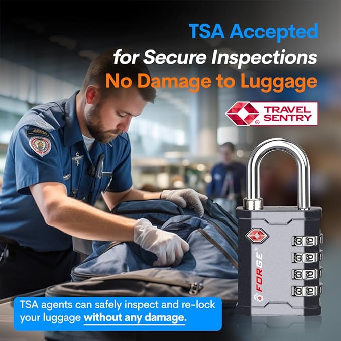 FORGE 4 Digit TSA Approved Combination Lock, Tool Box and Case Lock, Combination Padlock for Travel, Gym, Home, Office. Grey 2 Locks.