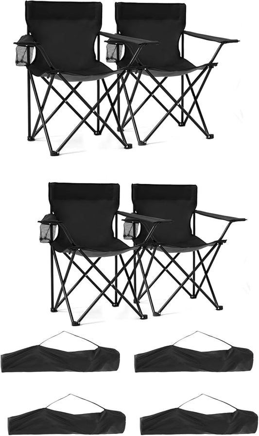 4 Pack Portable Camping Chairs Folding Lawn Chair Outdoor Lightweight Beach Chair with Cup Holder & Carry Bag for Outside Sports, Fishing, Hiking, Travel, Picnic, Backyard