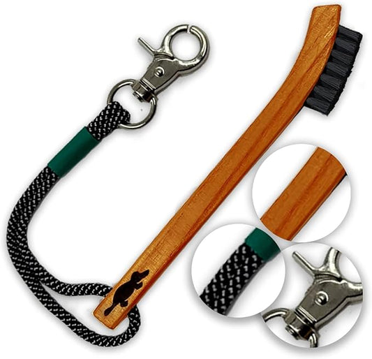 Platypus Golf Co. Hickory Wood Golf Club Brush & Non-Slip Groove Cleaner with Stiff Nylon Bristles, Paracord Rope & Stainless Steel Metal Clip, for Cleaning Grooves on Clubs, Fits Any Golfer's Bag