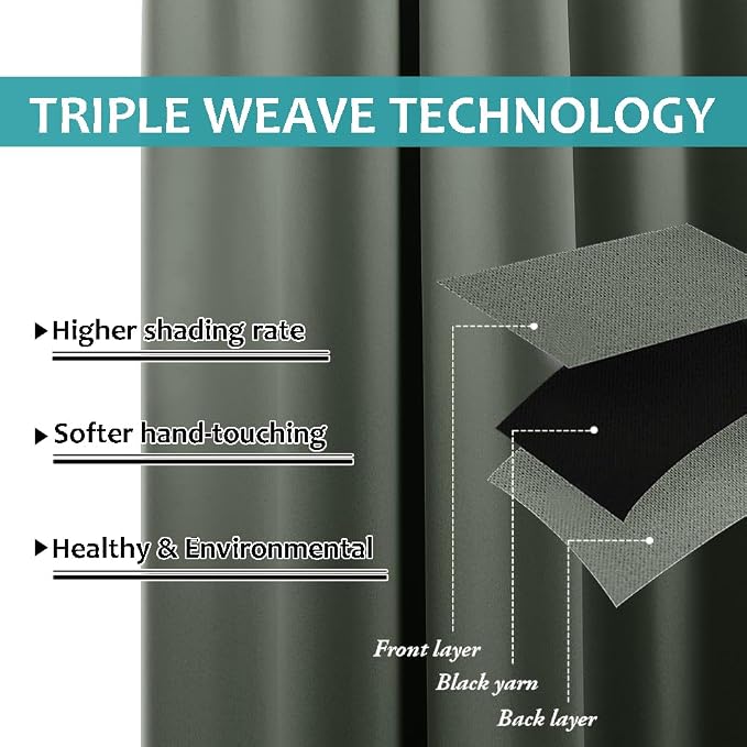 NICETOWN 2 Panels Greyish Green Outdoor Curtains - Image 5