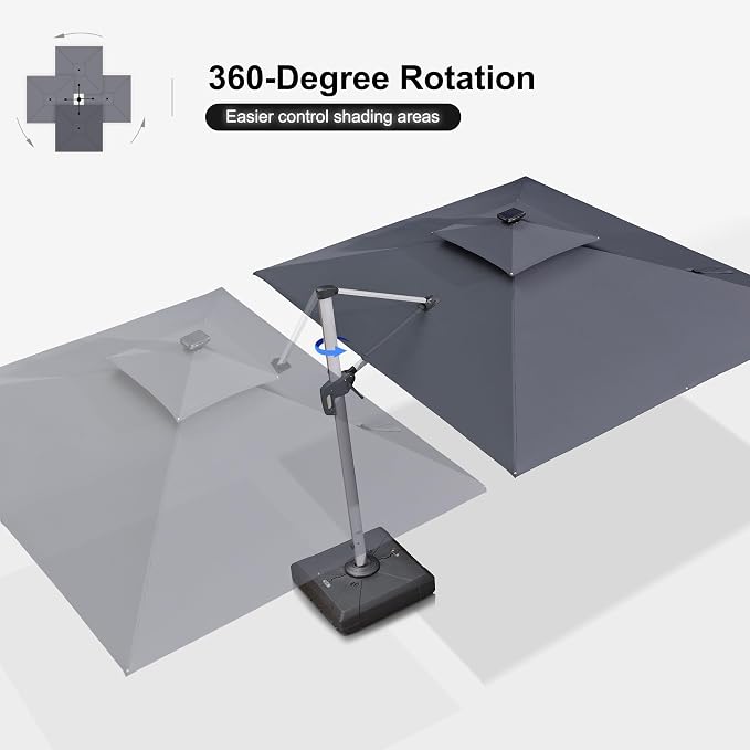 PURPLE LEAF Patio Umbrella 9' X 12' Double Top Solar LEDlight, Slate Gray | - Image 8