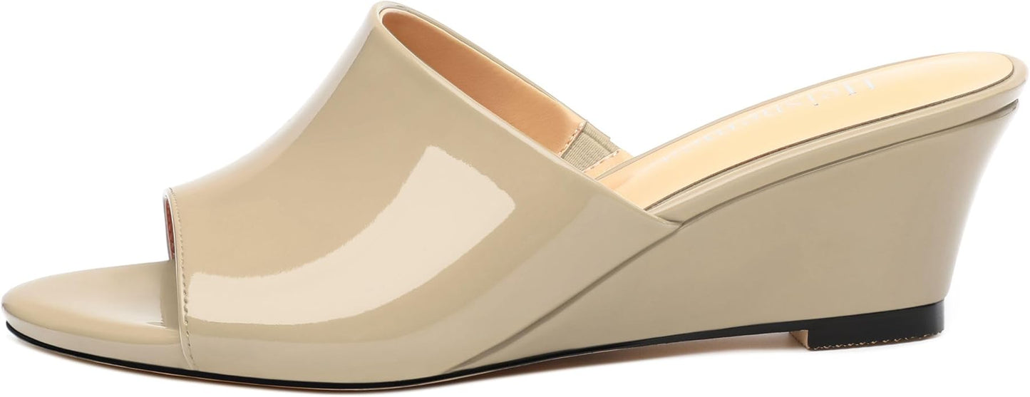 Wedge Sandals for Women Open Toe Wedge Heels Womens Matte High Heel Sandal Round Toe Heeled Wedge Sandals Slip on Casual shoes 2 inch