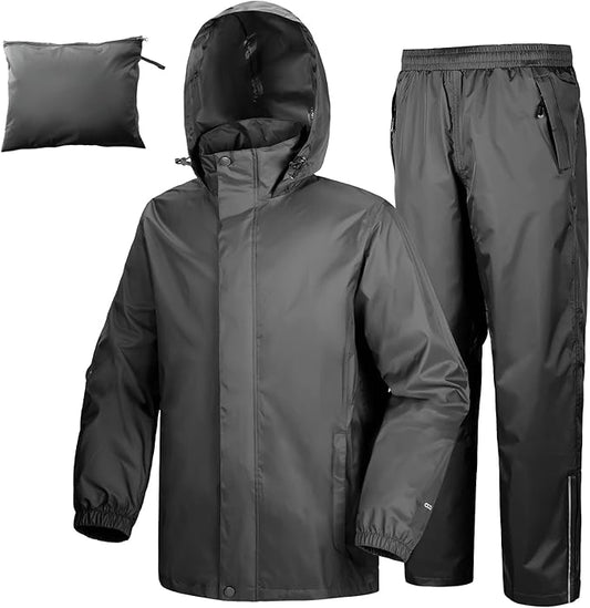 33,000ft Men's Rain Suit Packable Waterproof Lightweight Rain Gear for Golf Hiking Cycling 2 Pieces(Rain Jackets and Pants)