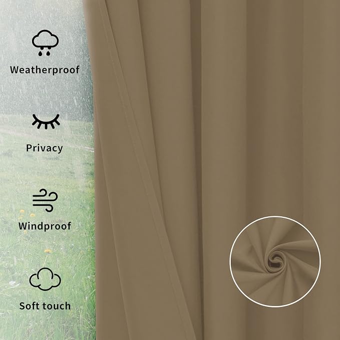 Easy-Going Outdoor Curtains for Patio 1 Panel, 54x108 inch, Khaki | Waterproof - Image 6