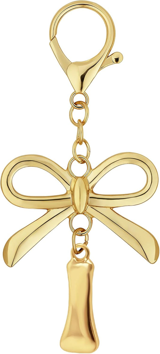 Gold Bubble Heart, Cherry, Bow & More Designs Letter Initial Keychain Bag Charms – Cute Purse Charms for Handbags