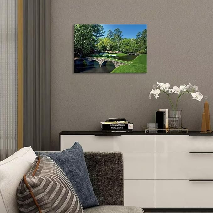 chenchenArt Augusta National Golf Course Wall Art - Augusta Golf Course 12th Hole Wall Art for Living Room Bedroom Bathroom Home Decorations Golf Art Canvas Prints Framed Ready to Hang(24''H x 36''W)