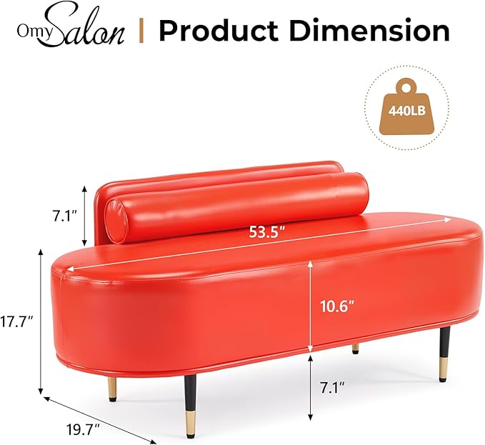 OmySalon Waiting Room Bench with Low Back, 53.5" Office Guest Chair, Faux Leather Upholstered Reception Seating, Lobby Bench for Beauty Salon Barbershop Airport Bank Hall Room Conference