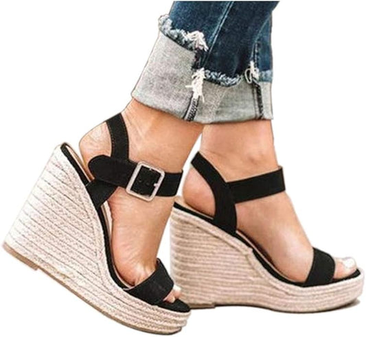 VICKI·VICKI Wedges for Women Platform Sandals Wedge Heels for Sandals Comfortable Summer Espadrille Shoes Ankle Strap&Open Toe