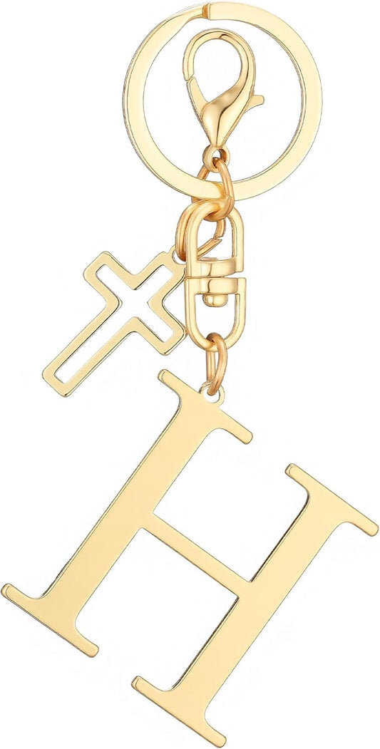 Gold Initial Keychain for Women A-Z Letter Cross Keychains Alphabet Key Chain bag Accessories Gift for Christian