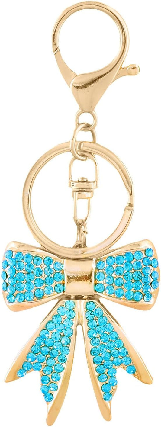 Sparkly Bow Bag Charm Keychain - Rhinestone Bow Key Chain for Women - Cute Purse Handbag Charms Accessories