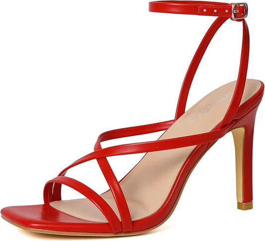 Mostrin Strappy Heels for Women Square Open Toe Lace Up Heeled Sandals Ankle Strap Sexy Stiletto High Heels for Party, Prom, Dating, Wedding