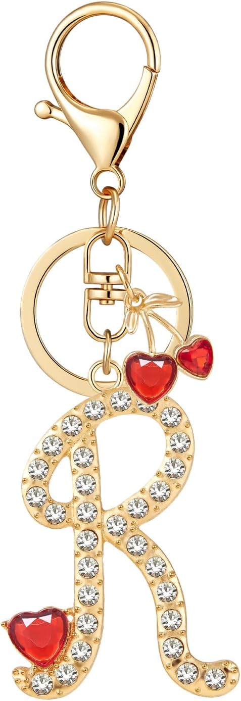 Gold Plated Alphabet Initial Letter Keyring Keychain for Women Girls Crystal Key Chains for Wallet Backpack Bag Charm