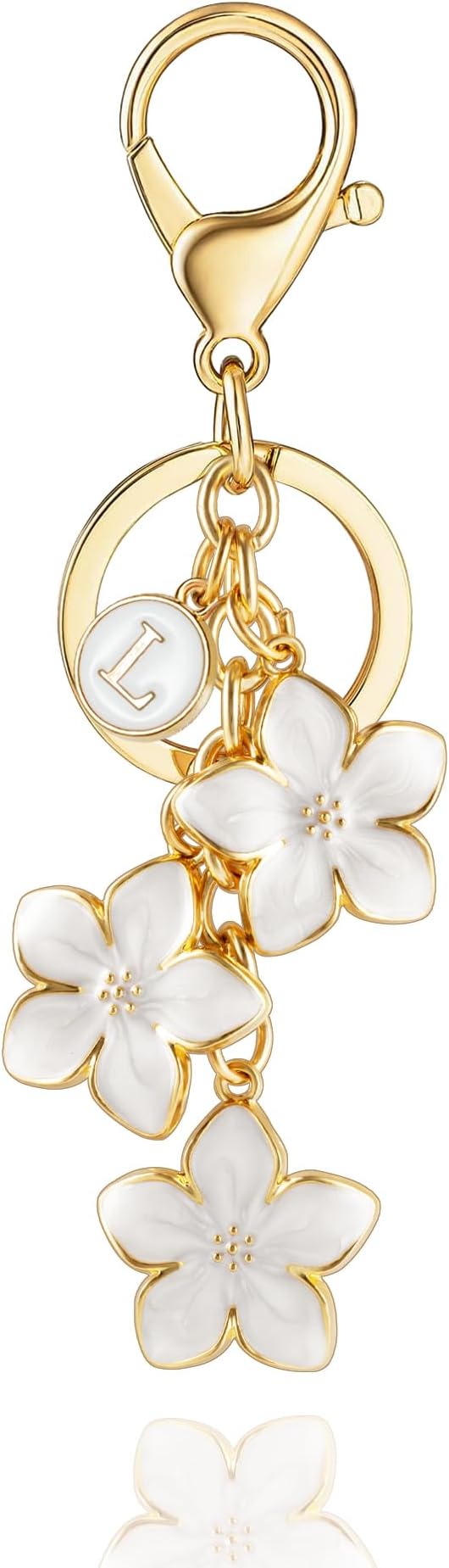 XGALBLA White/Pink/Black Big Cute Flower Initial Letter Keychain for Women, Flower Bag Charms Enameled Keychain Handbag Purse