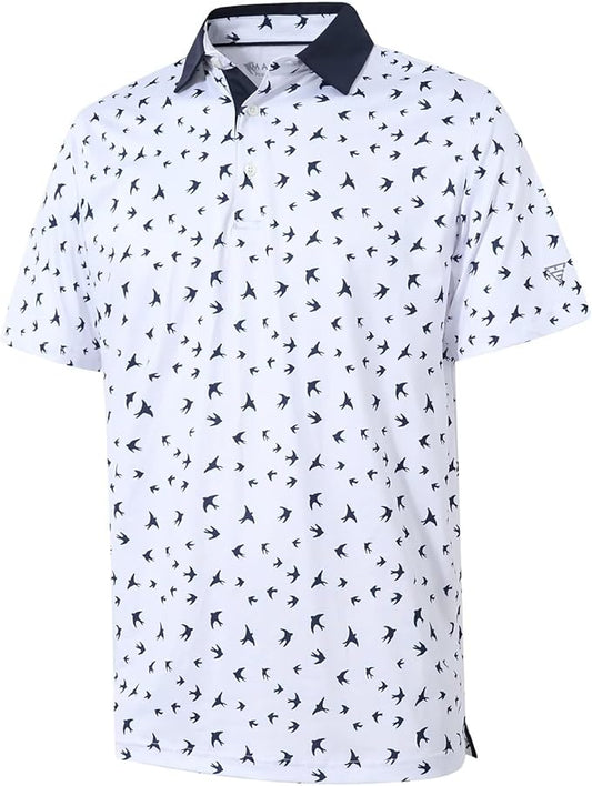 Golf Shirts for Men Dry Fit Short Sleeve Print Performance Moisture Wicking Polo Shirt