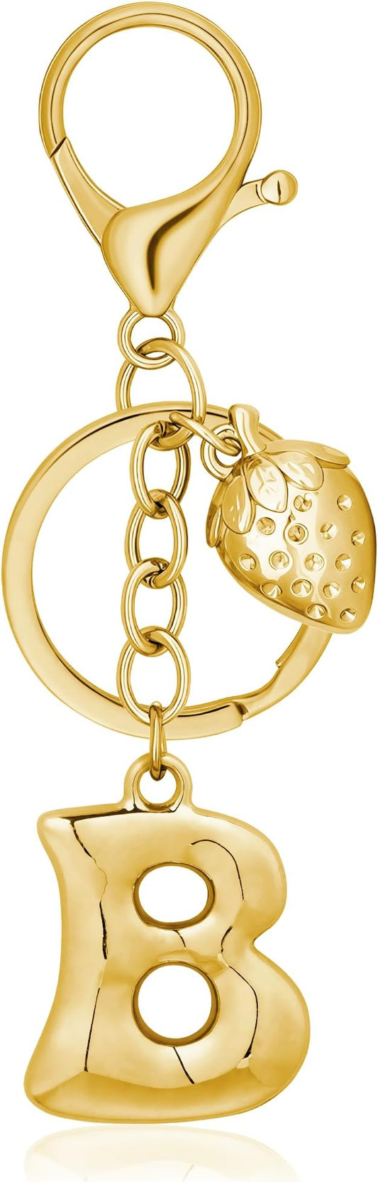 Gold Bubble Heart, Cherry, Bow & More Designs Letter Initial Keychain Bag Charms – Cute Purse Charms for Handbags