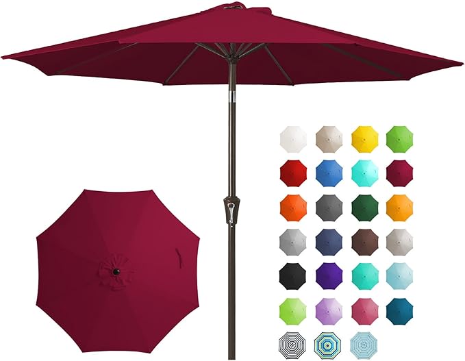 JEAREY 9FT Outdoor Patio Umbrella, Market Umbrella, Dark Red | Outdoor Table by JEAREYOutdoorsCollection