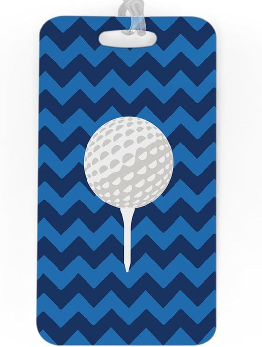 ChalkTalkSPORTS Golf Luggage & Bag Tag | Golf Ball and Tee | Custom Info on Back | Large | Blue