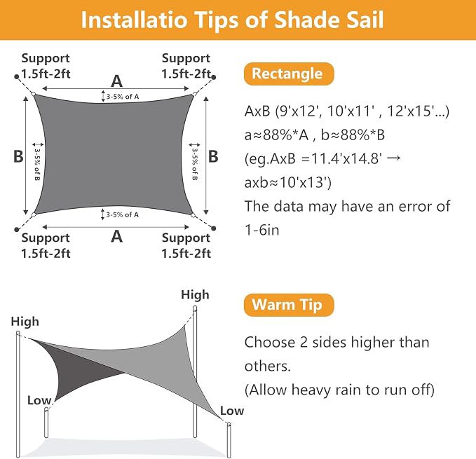 12' x 16' Rectangle Sun Shade Sail, 185 GSM HDPE, Dark Grey | 95% UV block - Image 4