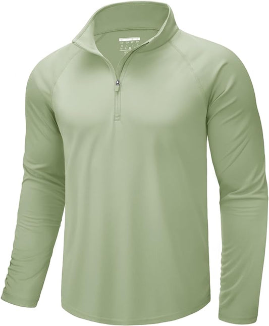 CRYSULLY Men's Long Sleeve 1/4 Zip Shirts Sun Protection Pullover UPF 50+ Rash Guard Running Lightweight T Shirt