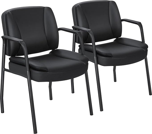 Furniwell Office Guest Chair Waiting Room Reception Chairs Set of 2, PU Leather Executive Desk Chair with Padded Armrests for Meeting Conference (Black)