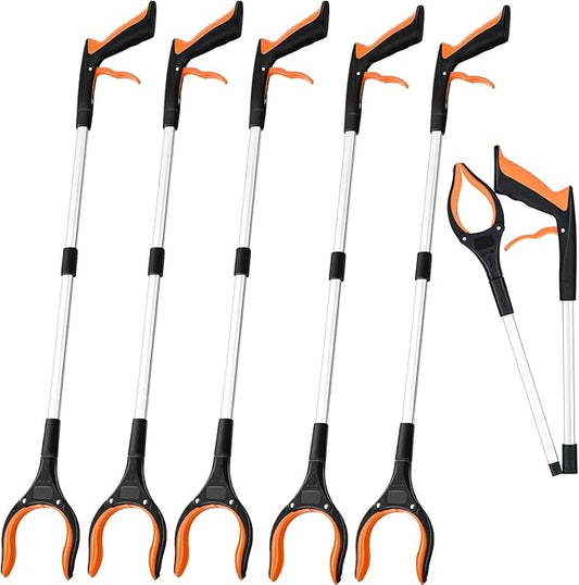 6 Pack Grabber Reacher Tool,32 Inch Foldable Reacher Grabber Pickup Tool with Strong Grip Magnetic,360°Rotating Anti-Slip Jaw,Trash Claw Grabber Tool,Grabbers for Seniors for Outdoor & Indoor (Orange)