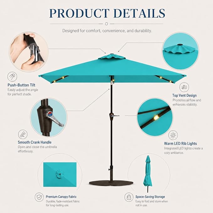 6.5 x 10ft Rectangular Patio Umbrella - Image 6