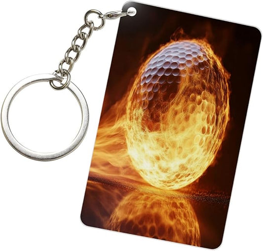 Astronaut Playing Golf Keychains Rectangular Acrylic Keychain Daily Key Ring Car Key Fob Holder 2X3 Inch