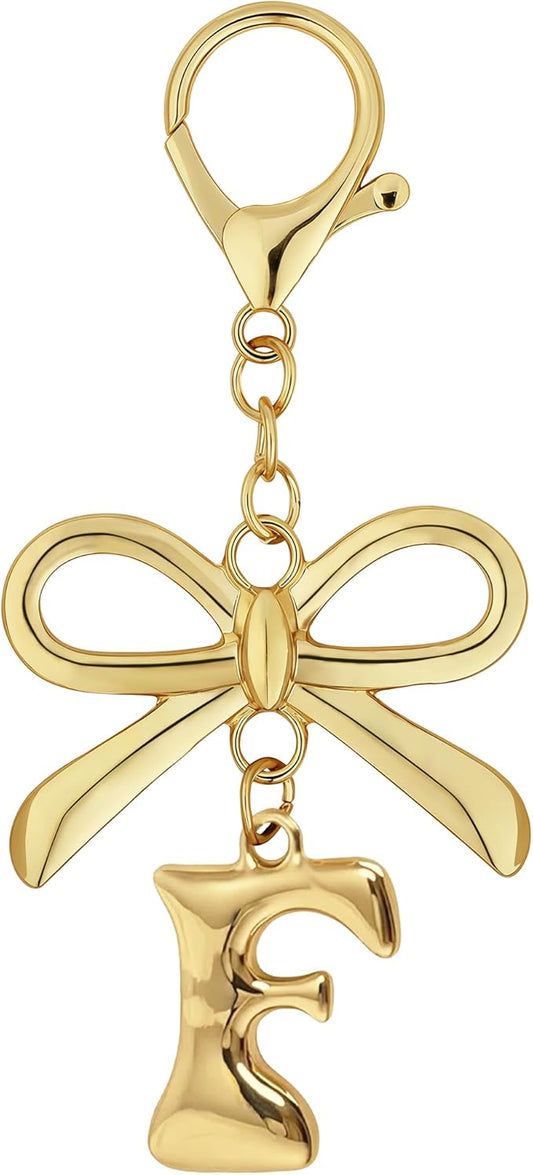 Gold Bubble Heart, Cherry, Bow & More Designs Letter Initial Keychain Bag Charms – Cute Purse Charms for Handbags