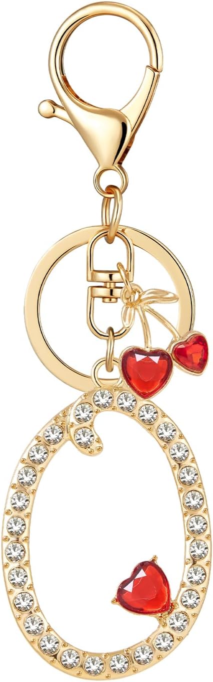 Gold Plated Alphabet Initial Letter Keyring Keychain for Women Girls Crystal Key Chains for Wallet Backpack Bag Charm