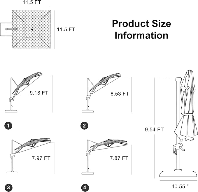 PURPLE LEAF Patio Telescopic Umbrella 11.5' x 11.5' Up Down Lifting Navy | - Image 2