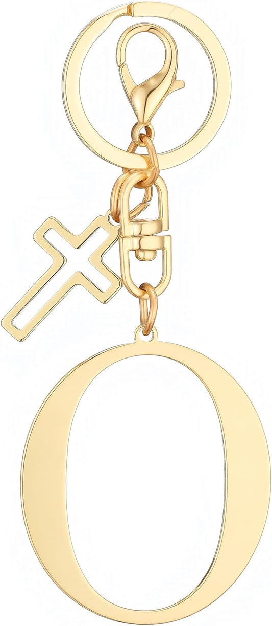 Gold Initial Keychain for Women A-Z Letter Cross Keychains Alphabet Key Chain bag Accessories Gift for Christian