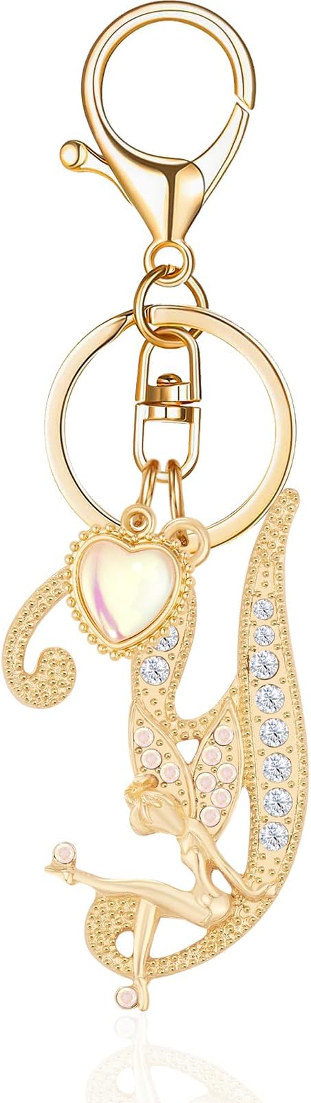 Gold Plated Alphabet Initial Letter Keyring Keychain for Women Girls Crystal Key Chains for Wallet Backpack Bag Charm
