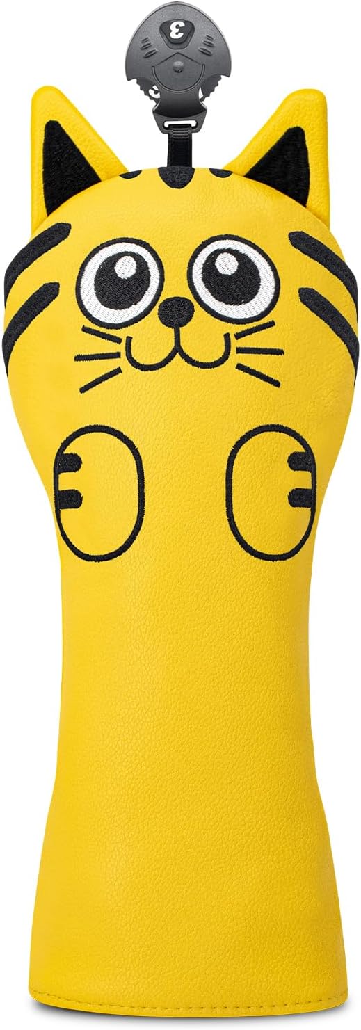 Golf Kitty Head Cover Golf Club White Leather Headcovers 1pc/4pcs Set Fits Driver Fairway Wood Hybrid Utility Putter Iron Wedge Headcover.