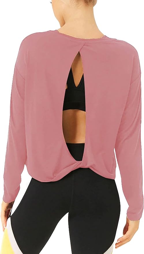 Bestisun Long Sleeve Workout Shirts Yoga Dance Tops Open Back Athletic Clothes for Women