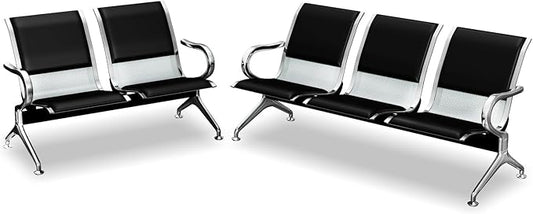 kinbor Waiting Room Chairs - Durable PU Leather Reception Bench with Armrests, 5-Seat Office Reception Guest Chairs for Office, Hospital, Airport, Bank & Lobby, Black
