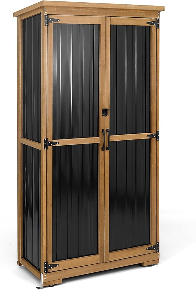 Outdoor Storage Cabinet, Wood & Metal Storage Shed by PETSCOSSET