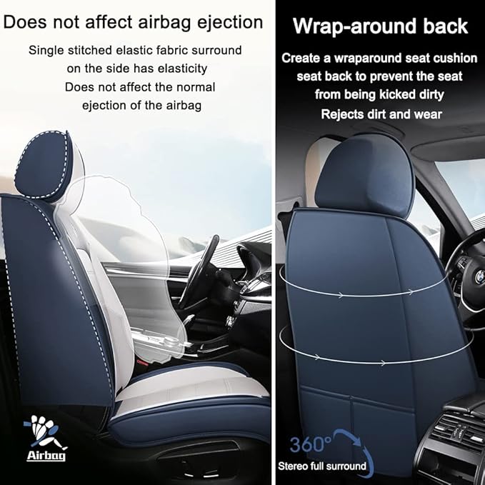 Leather Car Seat Covers for Volkswagen Golf SportWagen 2015-2019,Waterproof Soft Seat Covers,Interior Accessories Seat Covers Protector Airbag Compatible(2pcs Black&Red Standard)