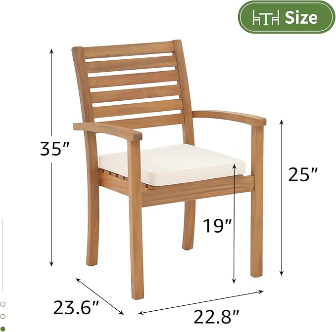 Stackable Patio Dining Chairs Set of 8, Acacia Wood, Stackable Design - Image 3