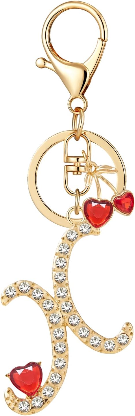 Gold Plated Alphabet Initial Letter Keyring Keychain for Women Girls Crystal Key Chains for Wallet Backpack Bag Charm