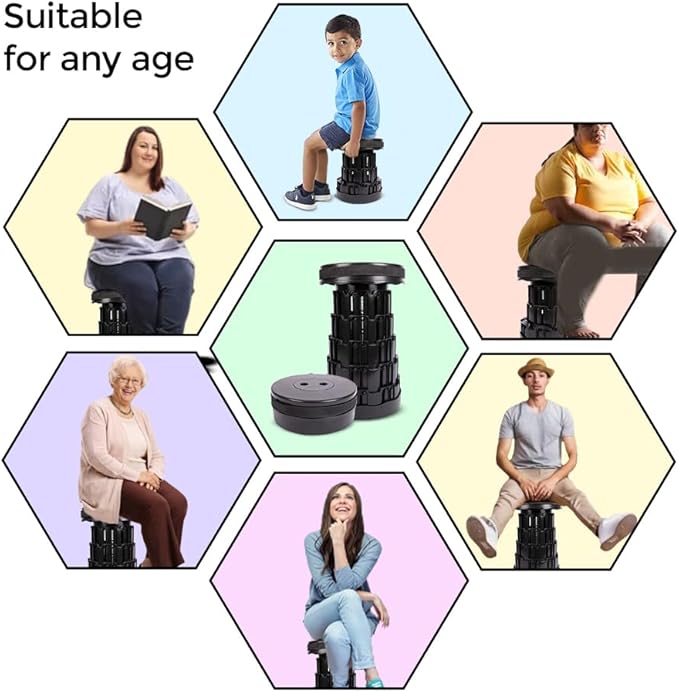 Upgraded Collapsible Stool – Easy to Carry retractable Stool - Lightweight telescoping stool for Camping & BBQ –Sturdy Portable Stool - Slip Resistant Telescopic Stool with Max Load Capacity 1000lbs