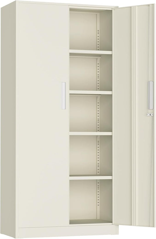 Incbruce 72” Metal Storage Cabinet, Locking Steel Storage Cabinets with 2 Doors and 4 Adjustable Shelves, Tall Lockable Tool Storages for Garage, Home, Office (Grey)